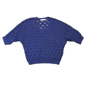 Vtg Cotton‎ Emporium Open Knit Sweater Womens S Blue V-Neck Slouchy Boho Grunge